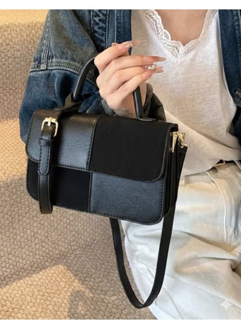 Women’s Vintage Black Handbag – Classic Top Handle & Crossbody Bag with Structured Design - Image 5